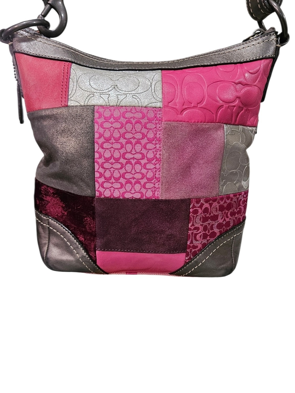 Coach Patchwork Shoulder Bag in Pink and Silver - Picture 3 of 14
